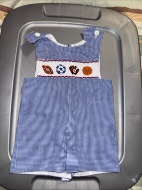 Blue Gingham Smocked Sports Romper - Kids Bottoms
